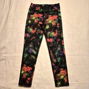 Old Navy Active girls size S or 6/7 black leggings with neon feathery pattern